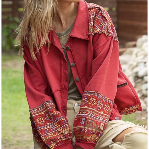 POL Embroidered Open Front Long Sleeve Jacket